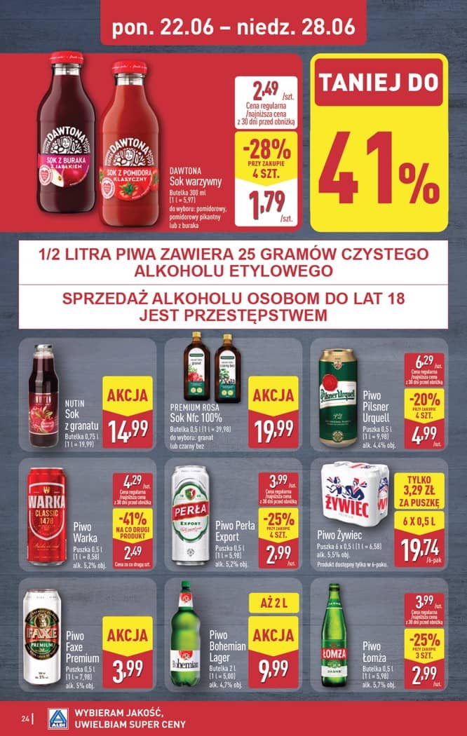 Aldi - Pełna oferta od poniedziałku 22.06 do niedzieli 28.06 24 puslapis