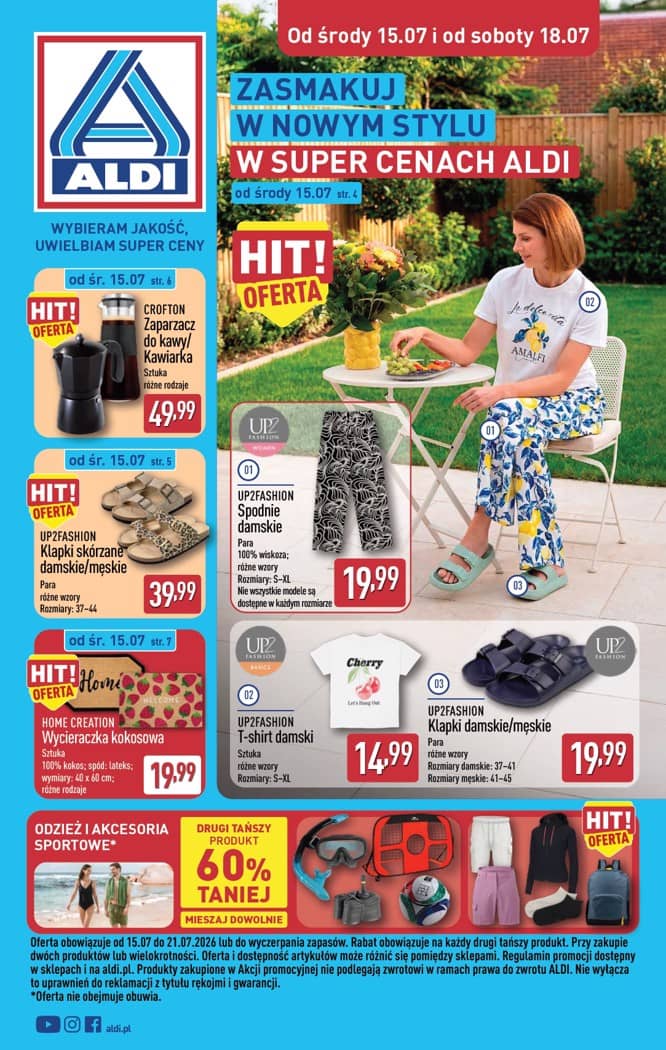 Aldi - Artykuły przemysłowe i tekstylia od środy 15.07 i od soboty 18.07 1 puslapis