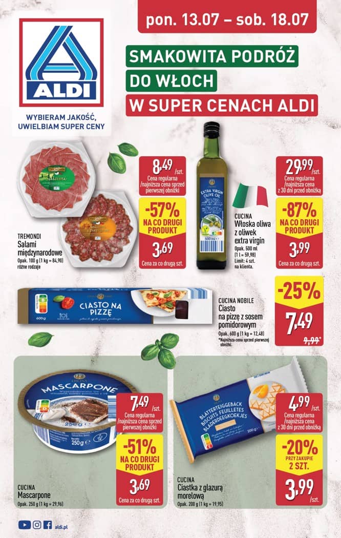Aldi - Smakowita podróż do Włoch od poniedziałku 13.07 do soboty 18.07 1 puslapis