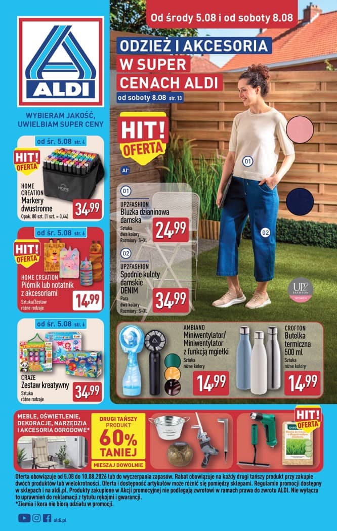 Aldi - Artykuły przemysłowe i tekstylia od środy 5.08 i od soboty 8.08 1 puslapis