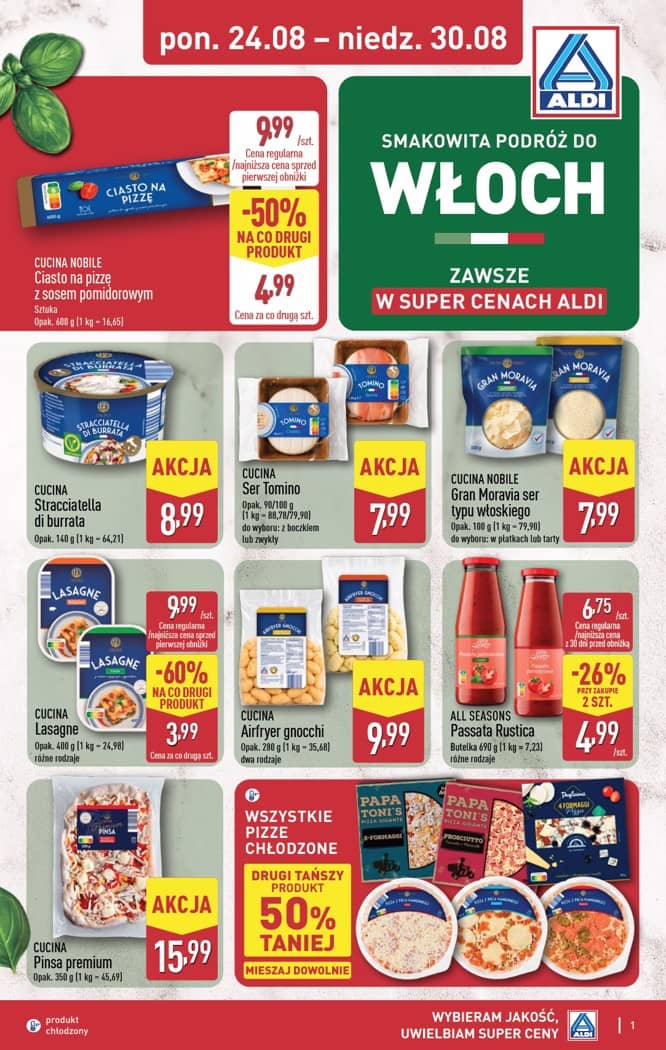 Aldi - Smakowita podróż do Włoch od poniedziałku 24.08 do niedzieli 30.08 1 puslapis
