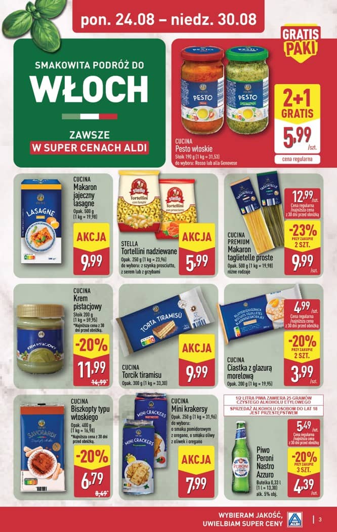 Aldi - Smakowita podróż do Włoch od poniedziałku 24.08 do niedzieli 30.08 3 puslapis