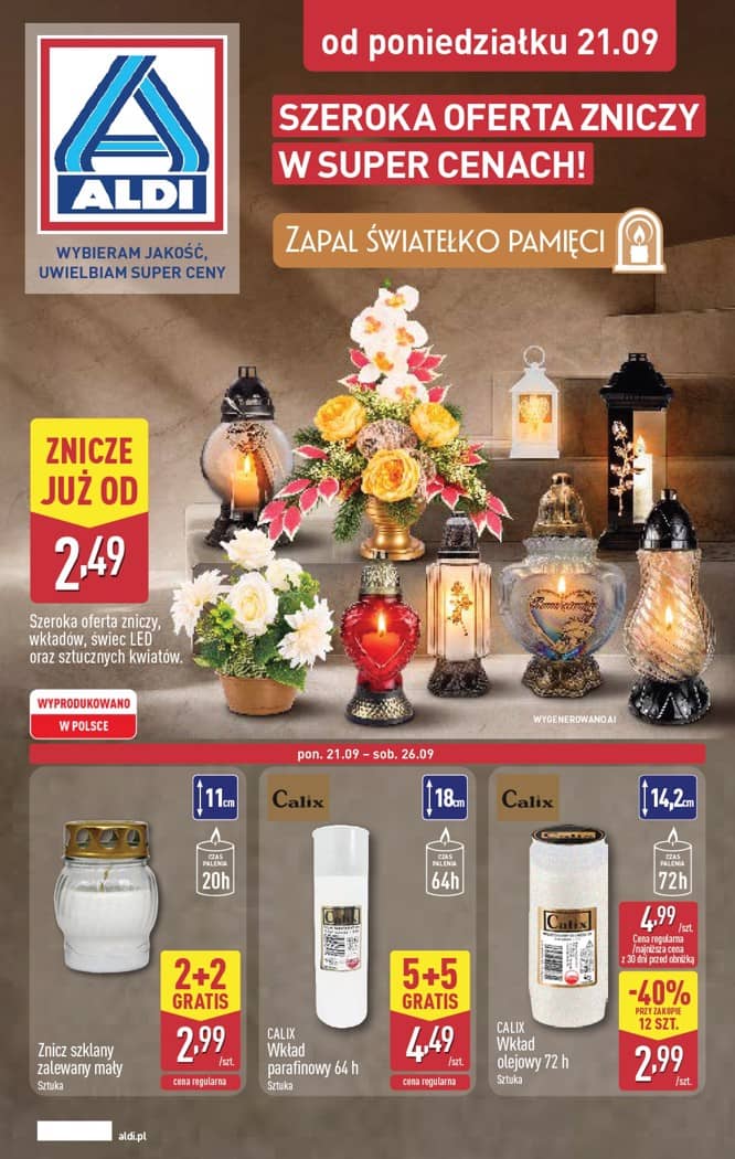 Aldi - Szeroka oferta zniczy w super cenach od poniedziałku 21.09 1 puslapis