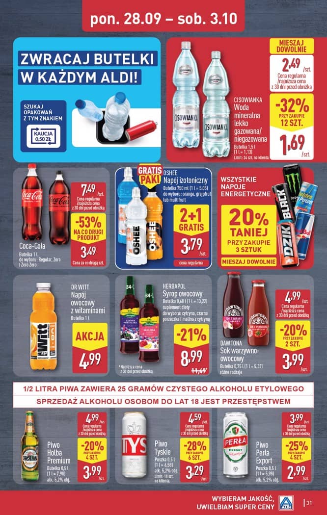 Aldi - Pełna oferta od poniedziałku 28.09 do soboty 3.10 31 puslapis