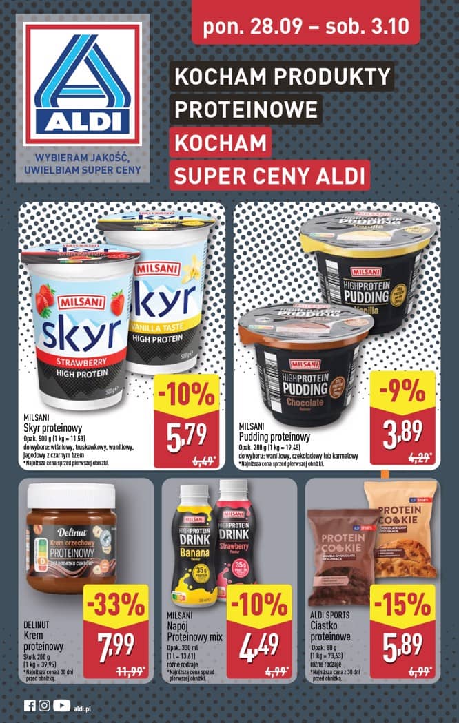 Aldi - Oferta produktów proteinowych od poniedziałku 28.09 do soboty 3.10 1 puslapis