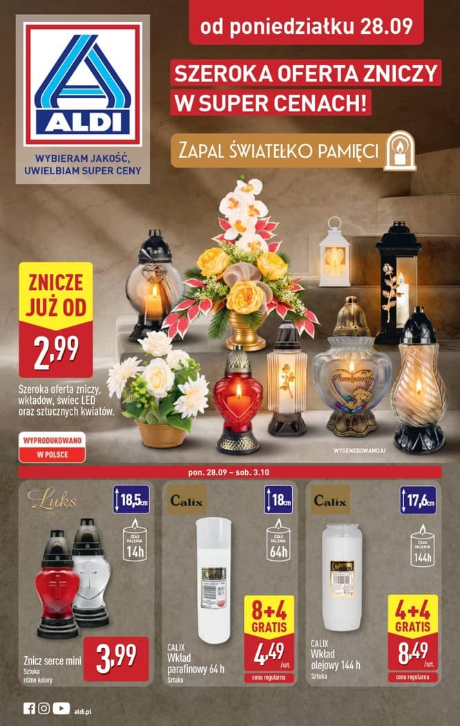 Aldi - Szeroka oferta zniczy w super cenach od poniedziałku 28.09 1 puslapis