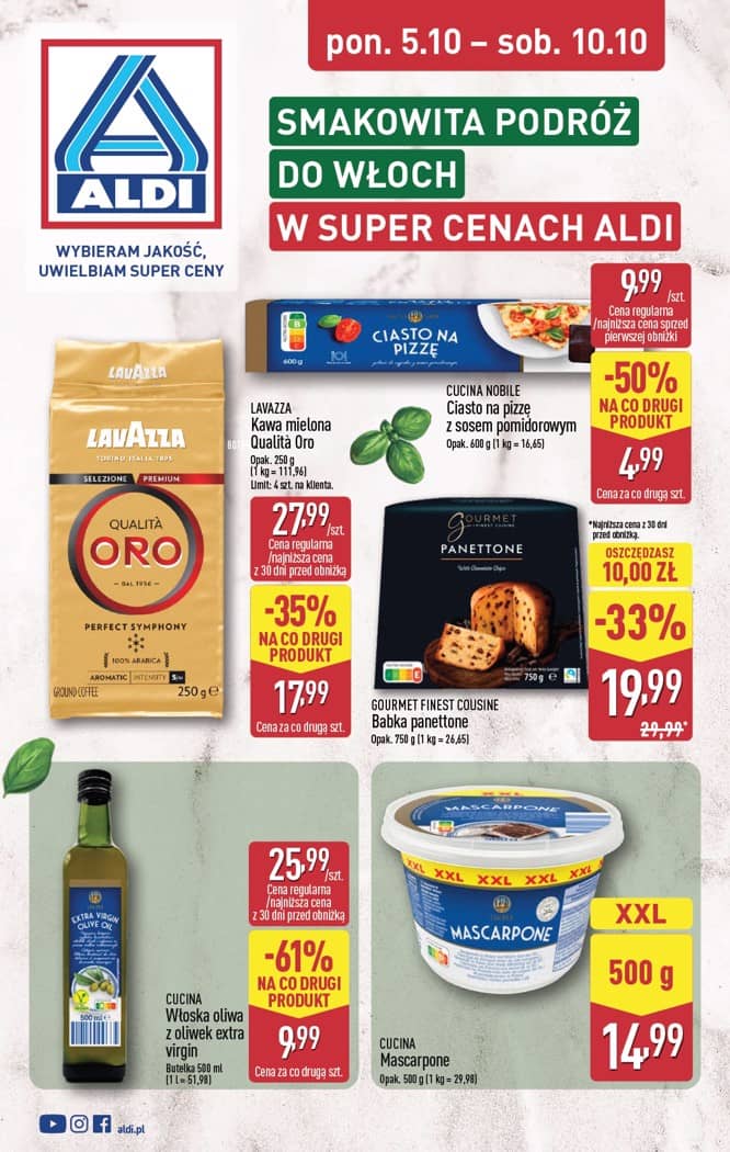 Aldi - Smakowita podróż do Włoch od poniedziałku 5.10 do soboty 10.10 1 puslapis
