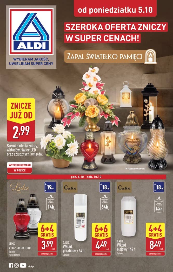 Aldi - Szeroka oferta zniczy w super cenach od poniedziałku 5.10 1 puslapis