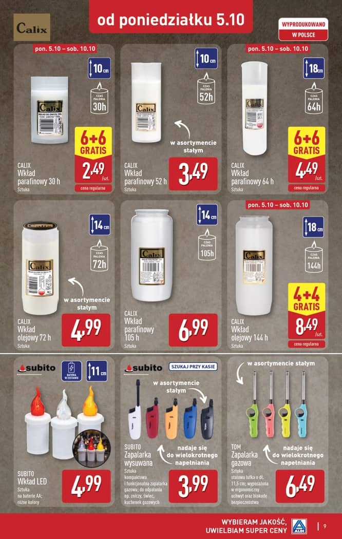 Aldi - Szeroka oferta zniczy w super cenach od poniedziałku 5.10 9 puslapis