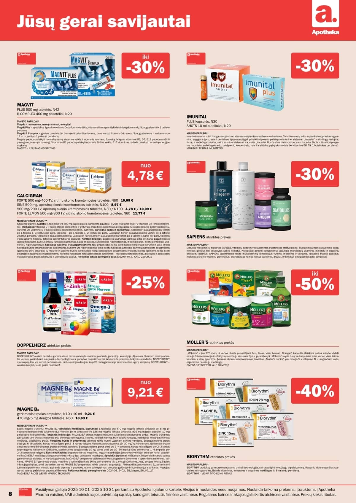 Apotheka - Apotheka vaistinės akcijų leidinys | 2025-10-01 - 2025-10-31 8 puslapis