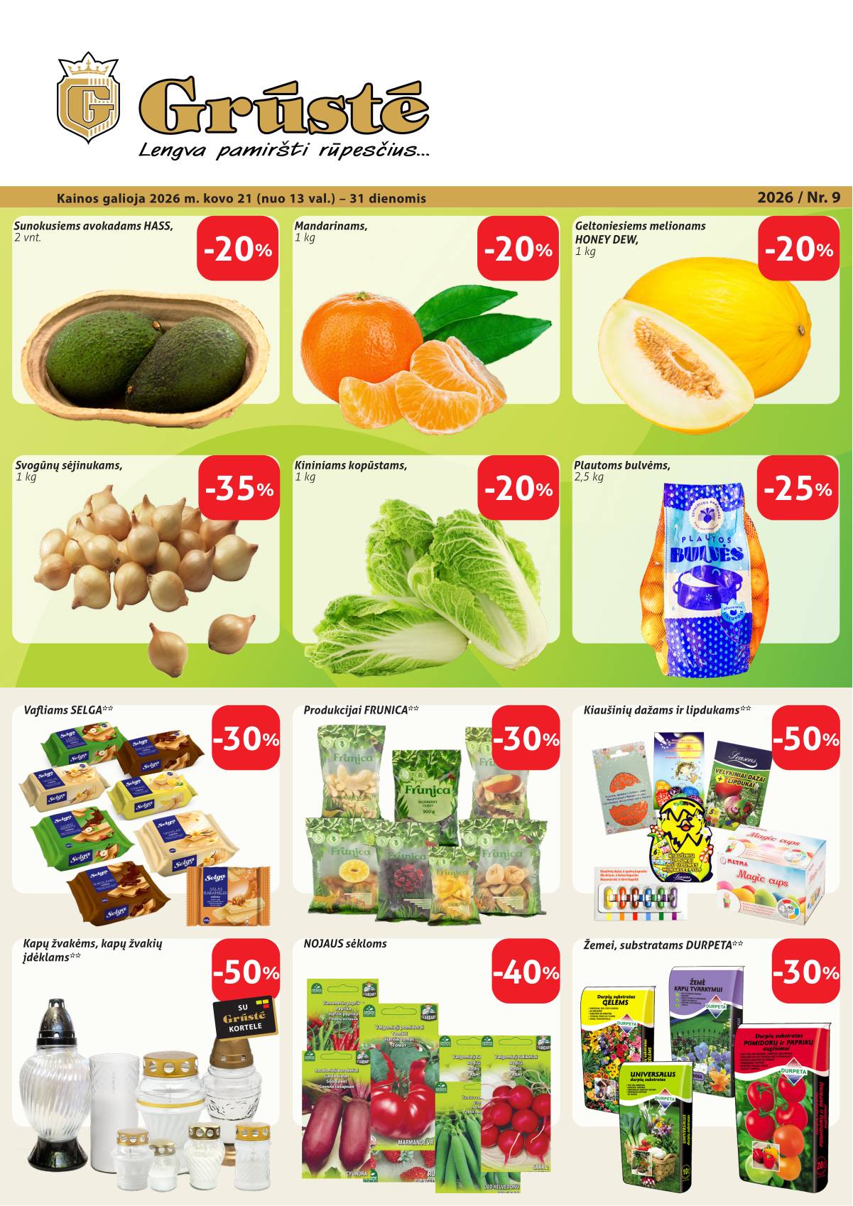 Grūstė - Grūstė akcijų leidinys Nr. 9 | 2026.03.21 - 2026.03.31 1 puslapis