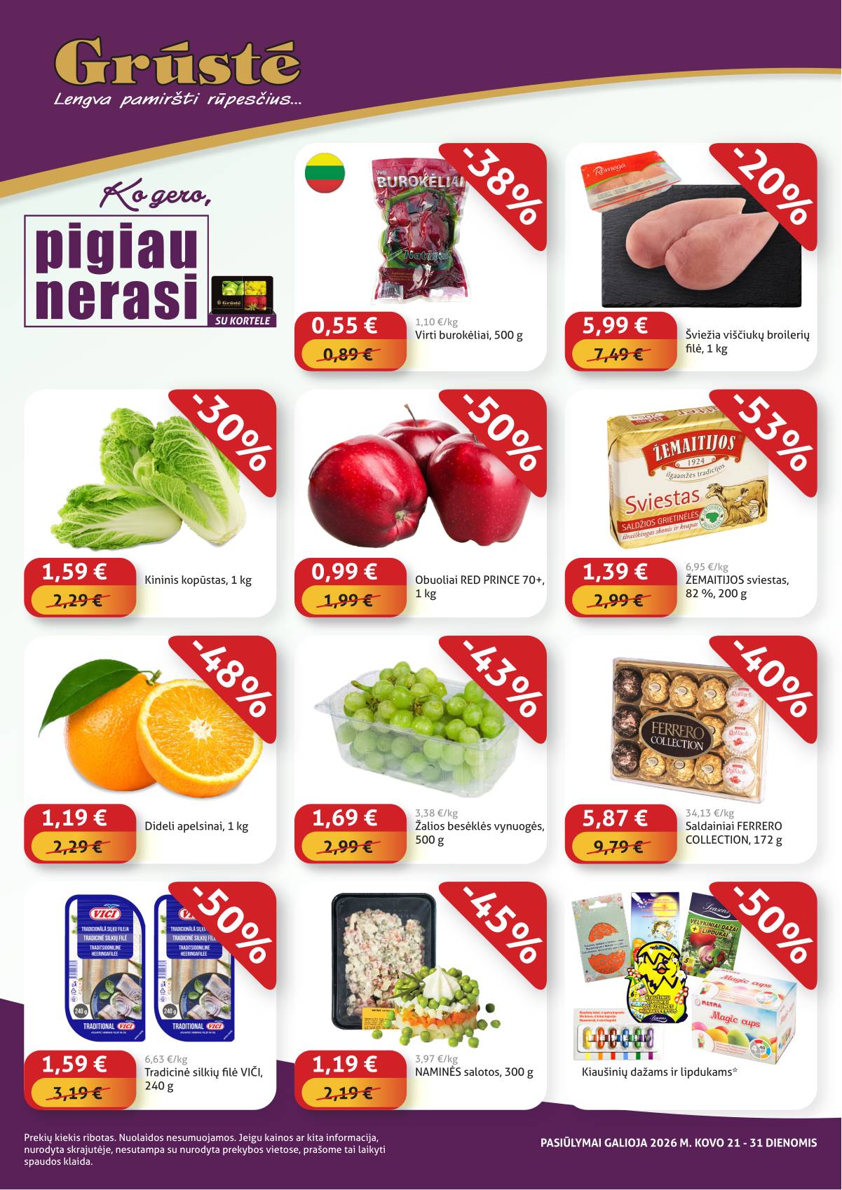 Grūstė - Grūstė "Pigiau Nerasi" akcijų leidinys | 2026.03.21- 2026.03.31 1 puslapis