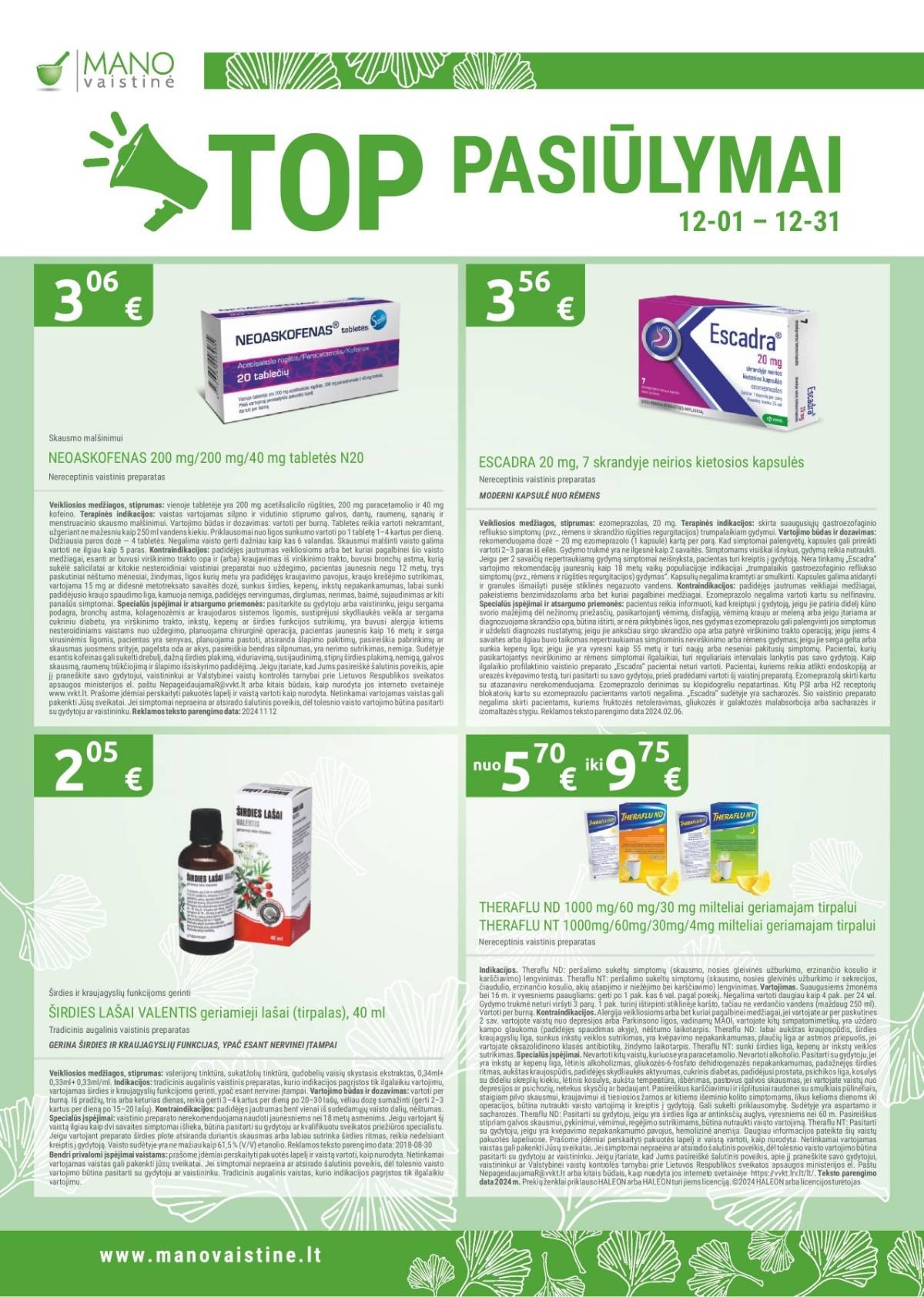 Mano vaistinė - Mano vaistinė akcijų leidinys 2025-12-01 - 2025-12-31 2 puslapis
