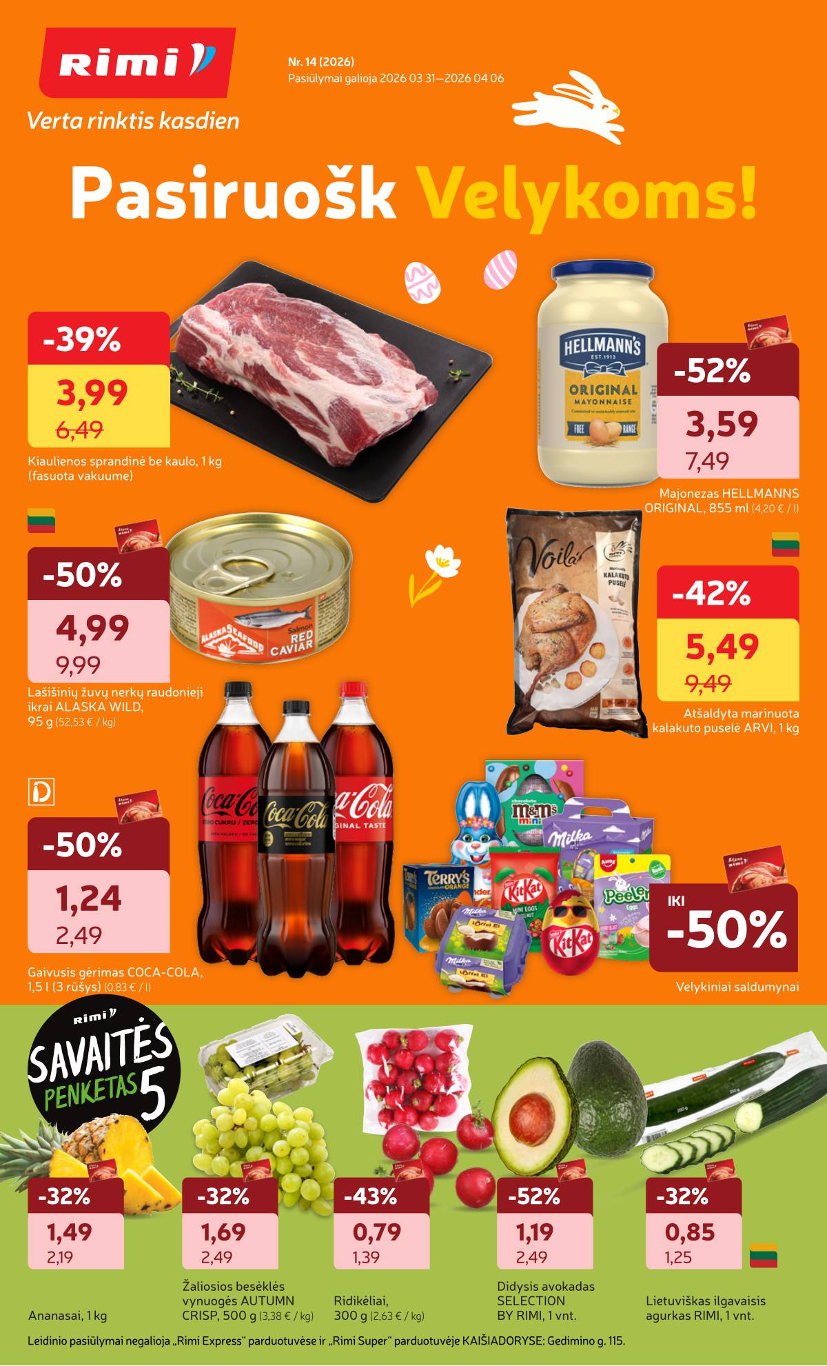 Rimi - RIMI Savaitinis akcijų leidinys Nr. 14 | 2026-03-31 - 2026-04-06 1 puslapis